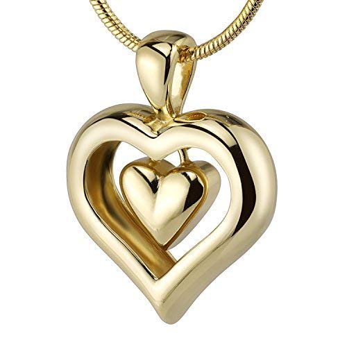 The Eternity Heart 18kt Gold Finish Cremation Jewelry Urn Pendant Memorial Keepsake Necklace for Ashes with 20" Snake Chain