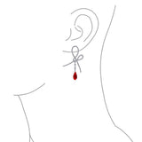 Red Ribbon Bow Drop Earrings For Women Briolette Faceted Teardrop Pear Shaped Cubic Zirconia CZ Silver Plated Brass
