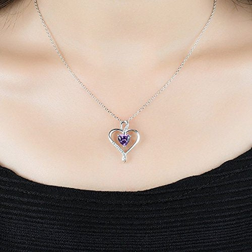 Caperci 925 Sterling Silver Heart Pendant Necklace Made with Heart Created Amethyst
