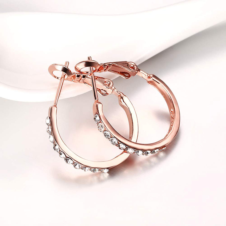 SURPRISE PIE Hoop Earrings, Cubic Zirconia 18K Rose Gold Plated Round Earrings for Womens, Rhinestone Girls Fashion CZ Earings