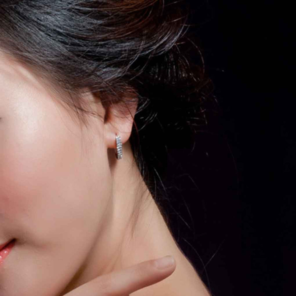 Koalcom Women Single Row Full Drill AAA Zircon Ear Buckles White Gold Plating Earrings