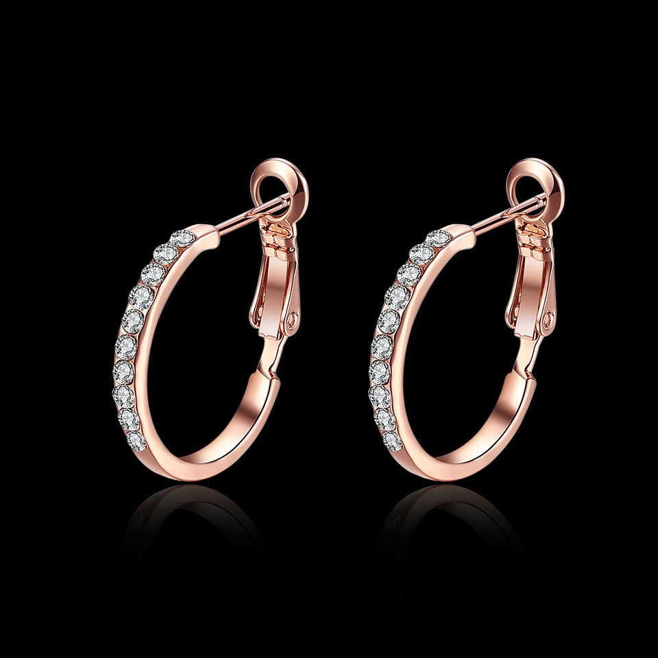 SURPRISE PIE Hoop Earrings, Cubic Zirconia 18K Rose Gold Plated Round Earrings for Womens, Rhinestone Girls Fashion CZ Earings