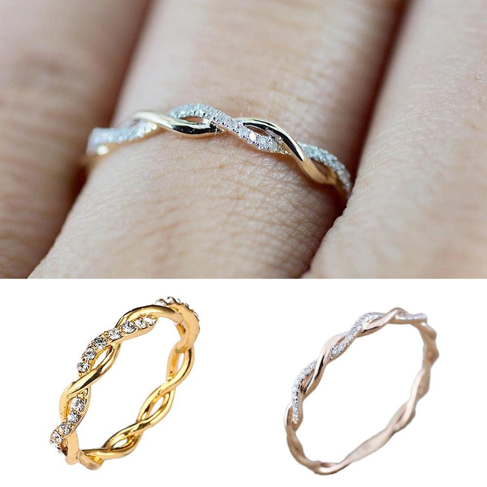 Niome 14K Gold Twisted Crystal Diamond Ring Women's Engagement Wedding Bridal Rings