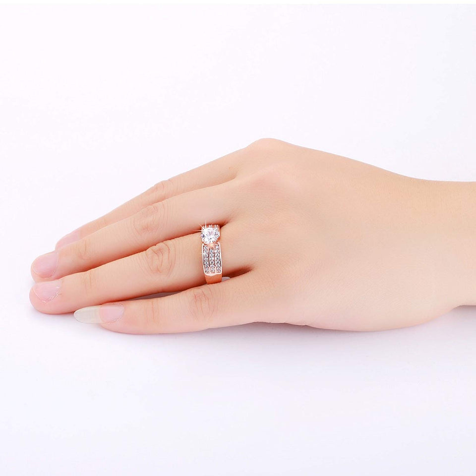 AMdxd Jewelry Gold Plated Women's Engagement Rings Big Round CZ with 3 Rows Crystal 7MM Width