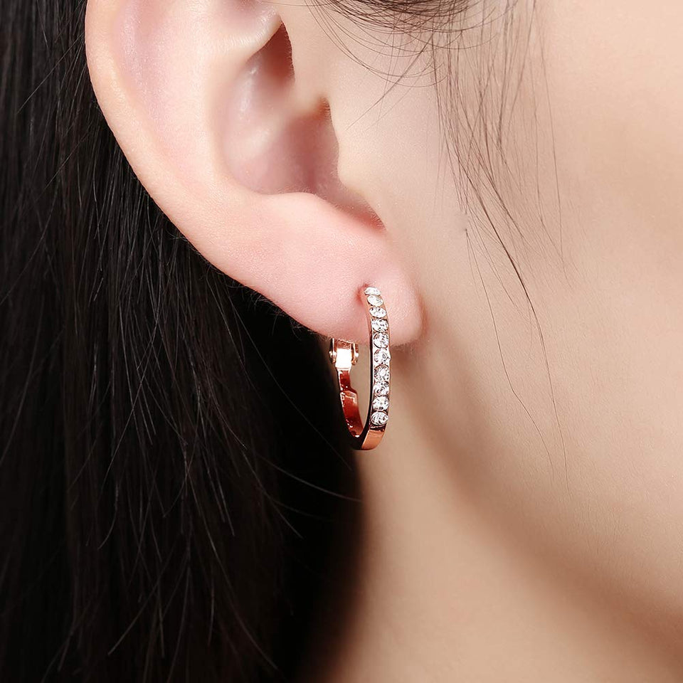 SURPRISE PIE Hoop Earrings, Cubic Zirconia 18K Rose Gold Plated Round Earrings for Womens, Rhinestone Girls Fashion CZ Earings