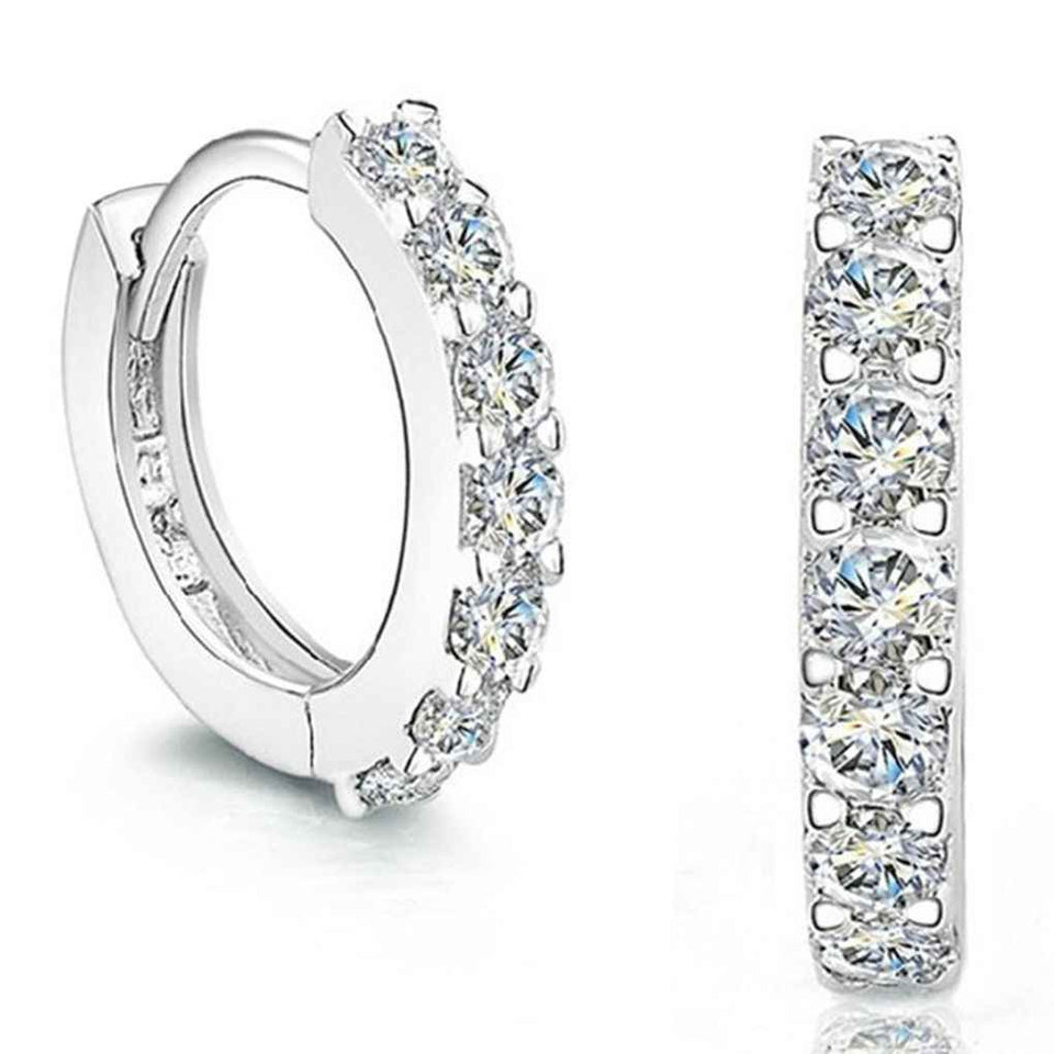 Koalcom Women Single Row Full Drill AAA Zircon Ear Buckles White Gold Plating Earrings