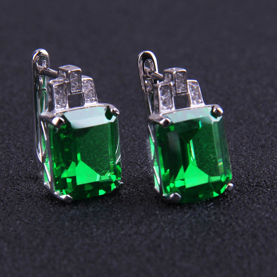 Qingorange Women 8ct Green Emerald Cut Clip Earrings 925 Sterling Silver Jewelry