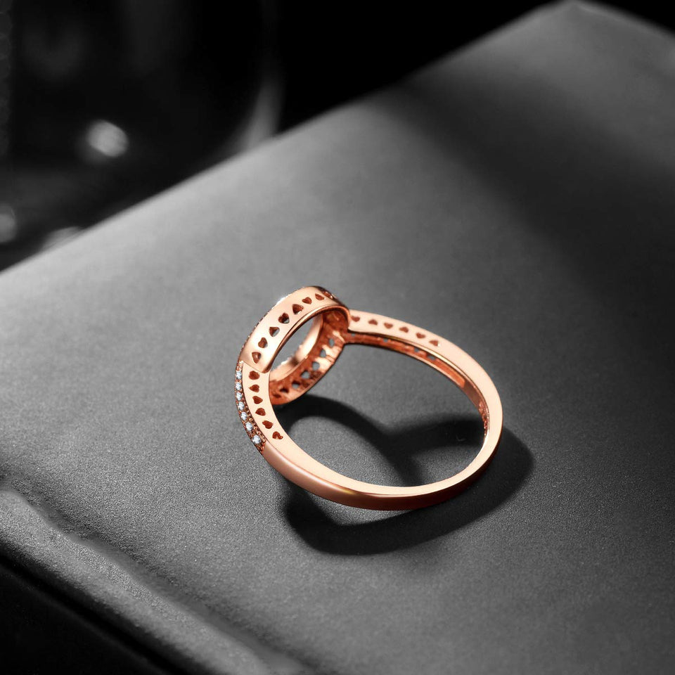 Presentski Rose Gold Plated 925 Sterling Silver Infinite Hearts Halo Ring with CZ for Women Ladies Girls Valentines Gift