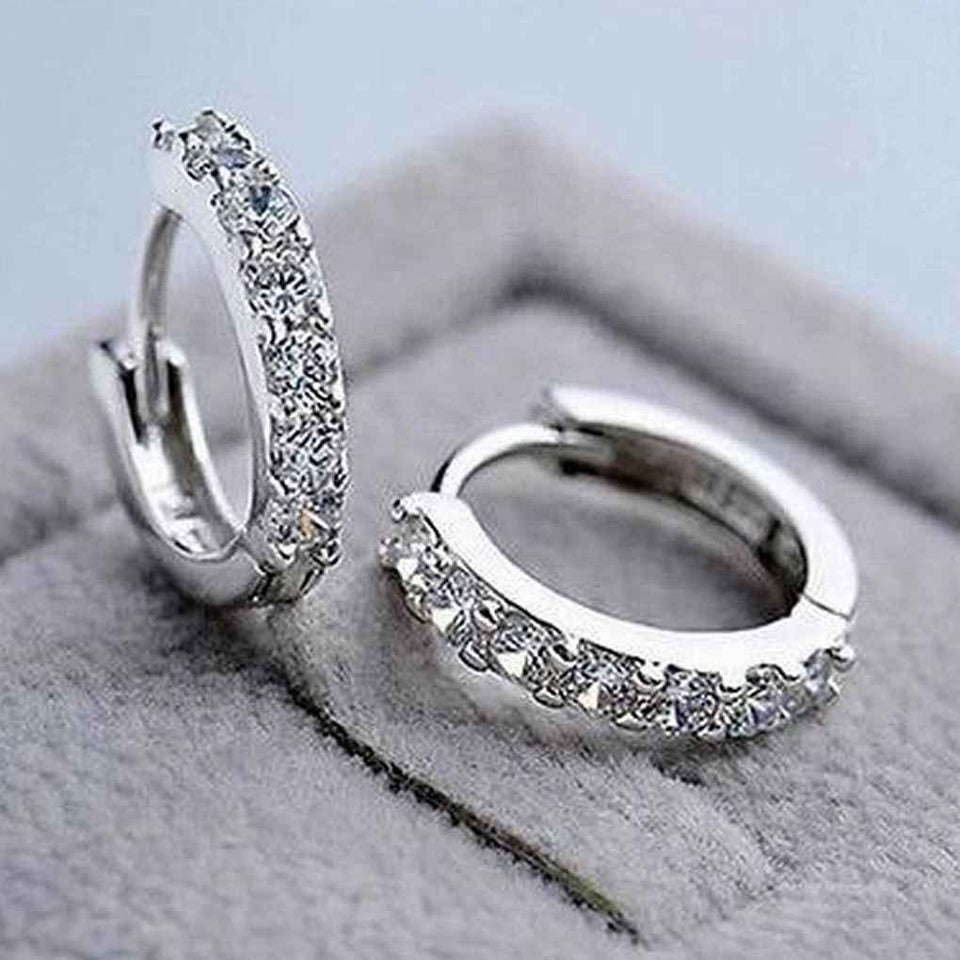 Koalcom Women Single Row Full Drill AAA Zircon Ear Buckles White Gold Plating Earrings