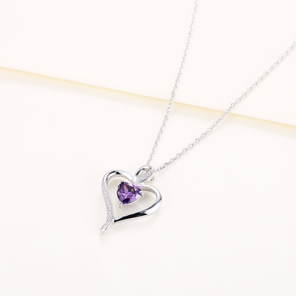 Caperci 925 Sterling Silver Heart Pendant Necklace Made with Heart Created Amethyst