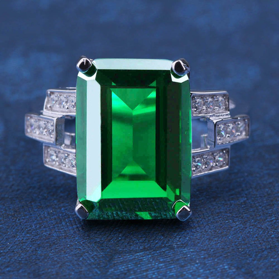 QingOrange Women 5.9ct Green Emerald Ring 925 Sterling Silver Engagemen Wedding Jewelry