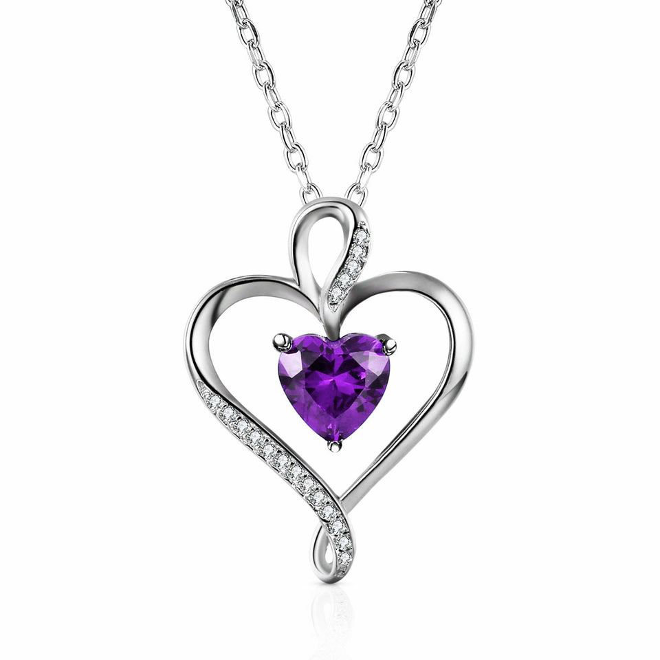 Caperci 925 Sterling Silver Heart Pendant Necklace Made with Heart Created Amethyst