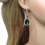 EVER FAITH Women's Austrian Crystal Wedding Elegant Teardrop Dangle Earrings Green Silver-Tone
