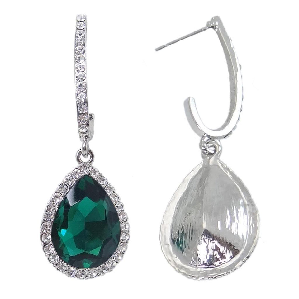 EVER FAITH Women's Austrian Crystal Wedding Elegant Teardrop Dangle Earrings Green Silver-Tone