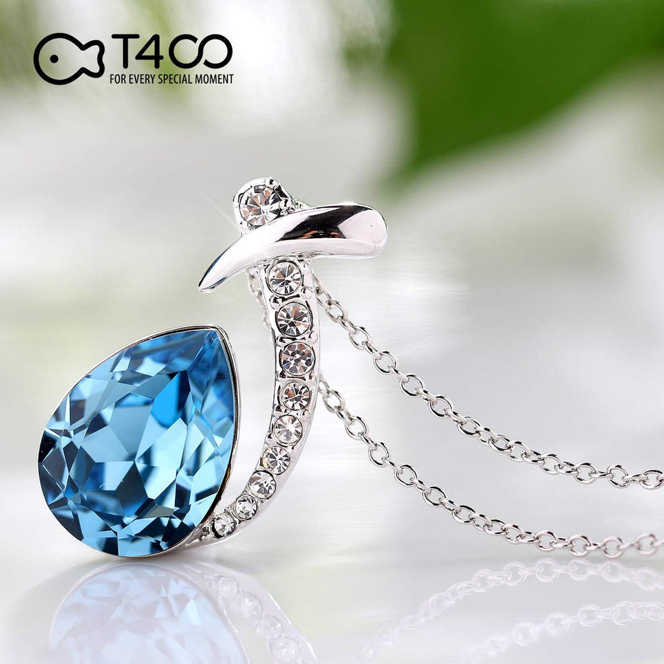 T400 Jewelers Necklace for Women Waterdrop Pendant with Crystal Birthday Gift for Her