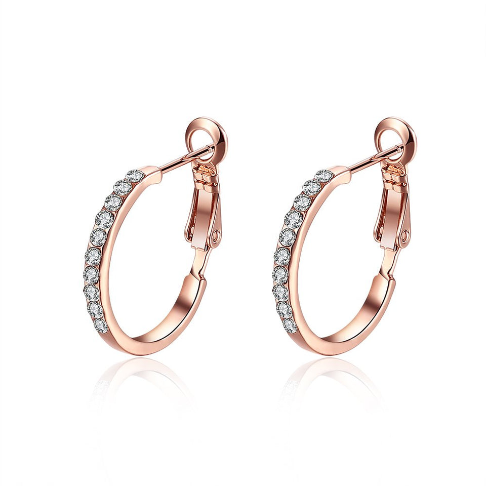 SURPRISE PIE Hoop Earrings, Cubic Zirconia 18K Rose Gold Plated Round Earrings for Womens, Rhinestone Girls Fashion CZ Earings