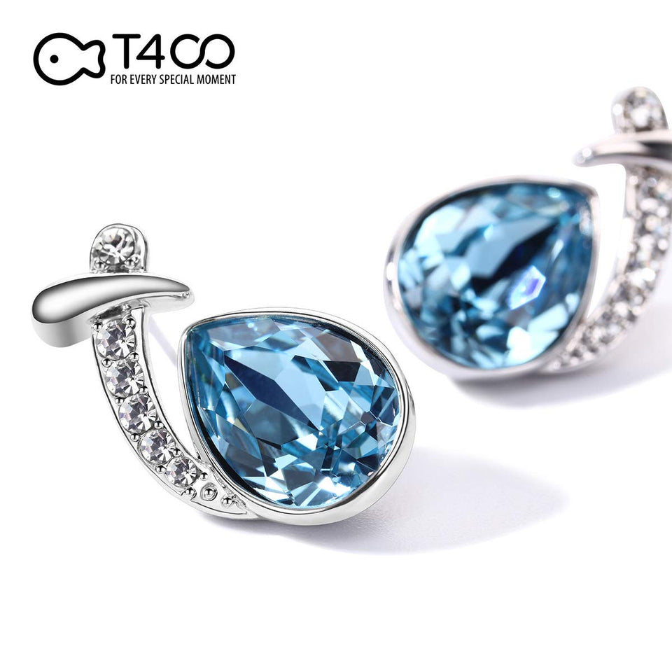 T400 Jewelers Fashion Earrings for Women Waterdrop Shape with Crystals Birthday Gift for Her