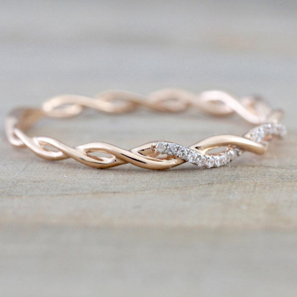 Niome 14K Gold Twisted Crystal Diamond Ring Women's Engagement Wedding Bridal Rings