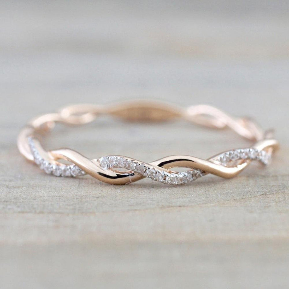 Niome 14K Gold Twisted Crystal Diamond Ring Women's Engagement Wedding Bridal Rings