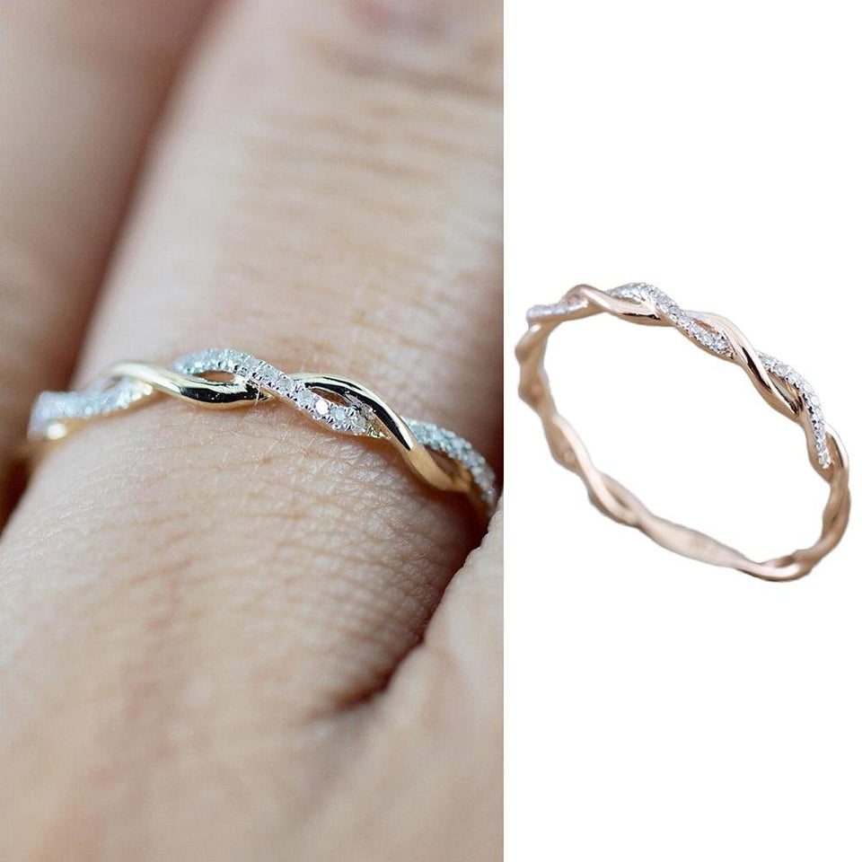 Niome 14K Gold Twisted Crystal Diamond Ring Women's Engagement Wedding Bridal Rings