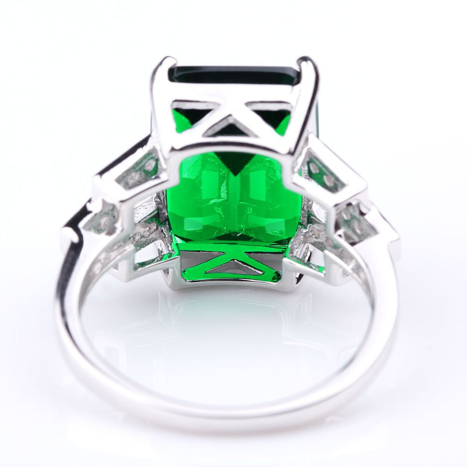 QingOrange Women 5.9ct Green Emerald Ring 925 Sterling Silver Engagemen Wedding Jewelry