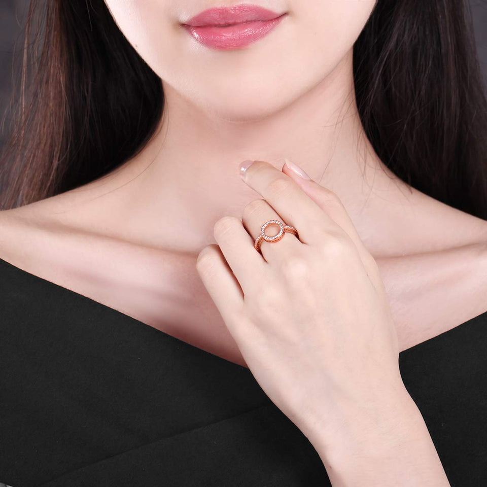 Presentski Rose Gold Plated 925 Sterling Silver Infinite Hearts Halo Ring with CZ for Women Ladies Girls Valentines Gift