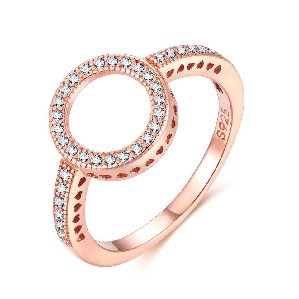 Presentski Rose Gold Plated 925 Sterling Silver Infinite Hearts Halo Ring with CZ for Women Ladies Girls Valentines Gift