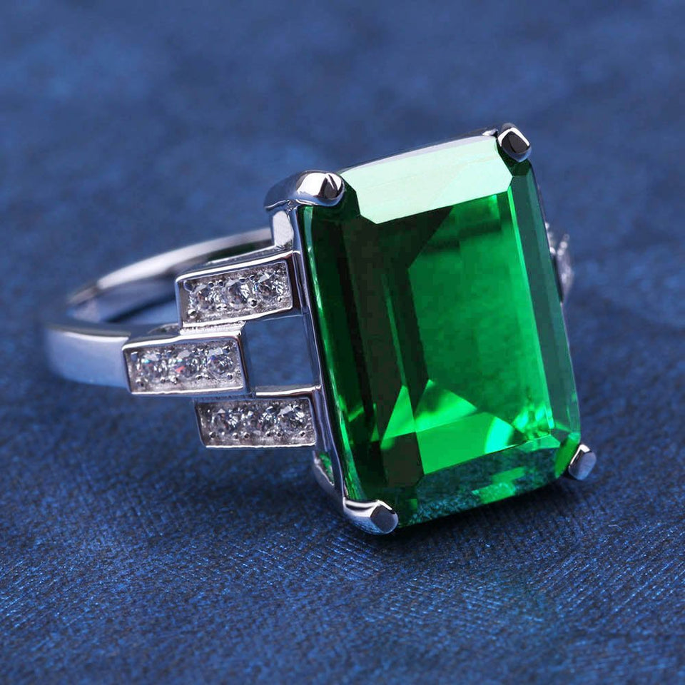 QingOrange Women 5.9ct Green Emerald Ring 925 Sterling Silver Engagemen Wedding Jewelry