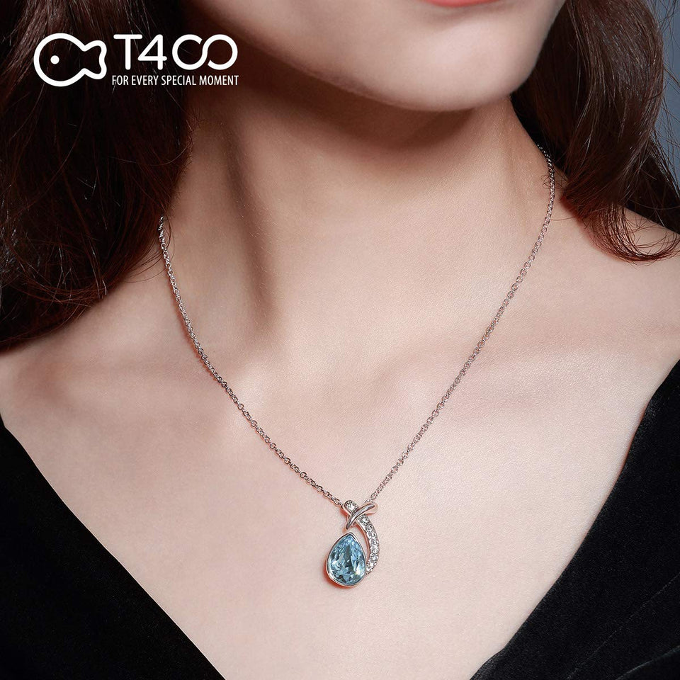 T400 Jewelers Necklace for Women Waterdrop Pendant with Crystal Birthday Gift for Her
