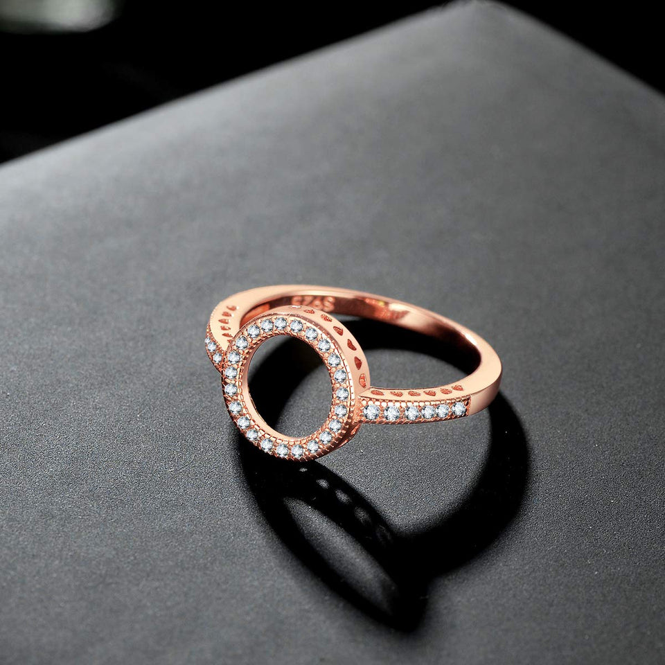 Presentski Rose Gold Plated 925 Sterling Silver Infinite Hearts Halo Ring with CZ for Women Ladies Girls Valentines Gift