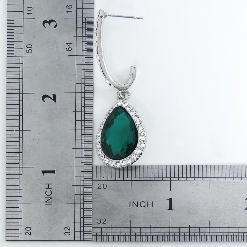 EVER FAITH Women's Austrian Crystal Wedding Elegant Teardrop Dangle Earrings Green Silver-Tone