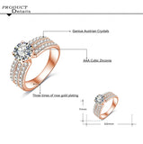 AMdxd Jewelry Gold Plated Women's Engagement Rings Big Round CZ with 3 Rows Crystal 7MM Width