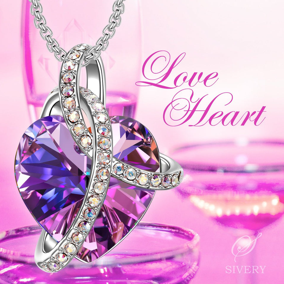 SIVERY Birthday Gifts 'Love Heart' Women Jewelry Necklace with Swarovski Crystals, Gifts for Mom