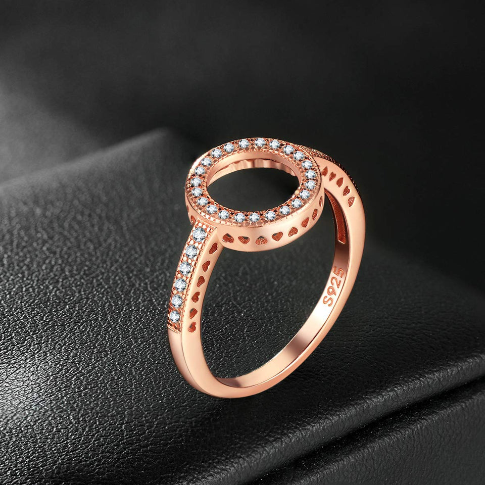 Presentski Rose Gold Plated 925 Sterling Silver Infinite Hearts Halo Ring with CZ for Women Ladies Girls Valentines Gift