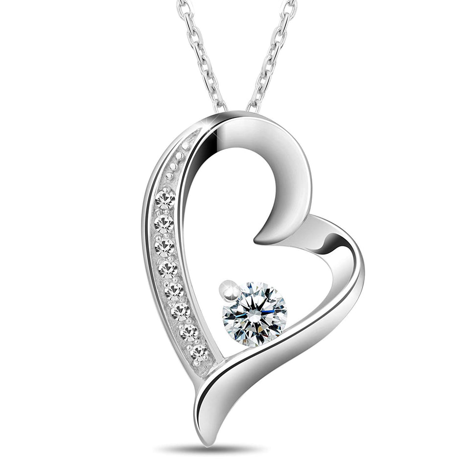T400 Jewelers Sterling Silver Necklace for Women Love Heart Pendant Birthday Gift for Her