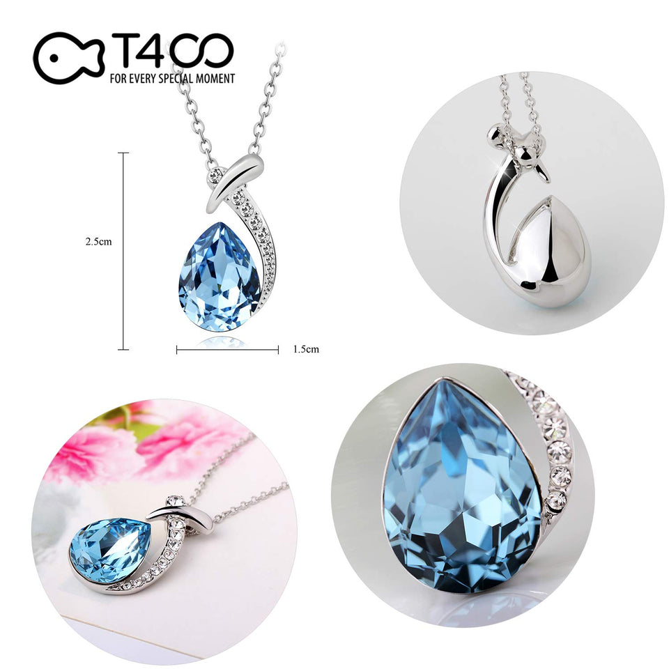T400 Jewelers Necklace for Women Waterdrop Pendant with Crystal Birthday Gift for Her