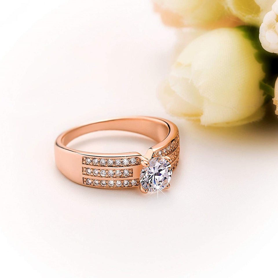 AMdxd Jewelry Gold Plated Women's Engagement Rings Big Round CZ with 3 Rows Crystal 7MM Width