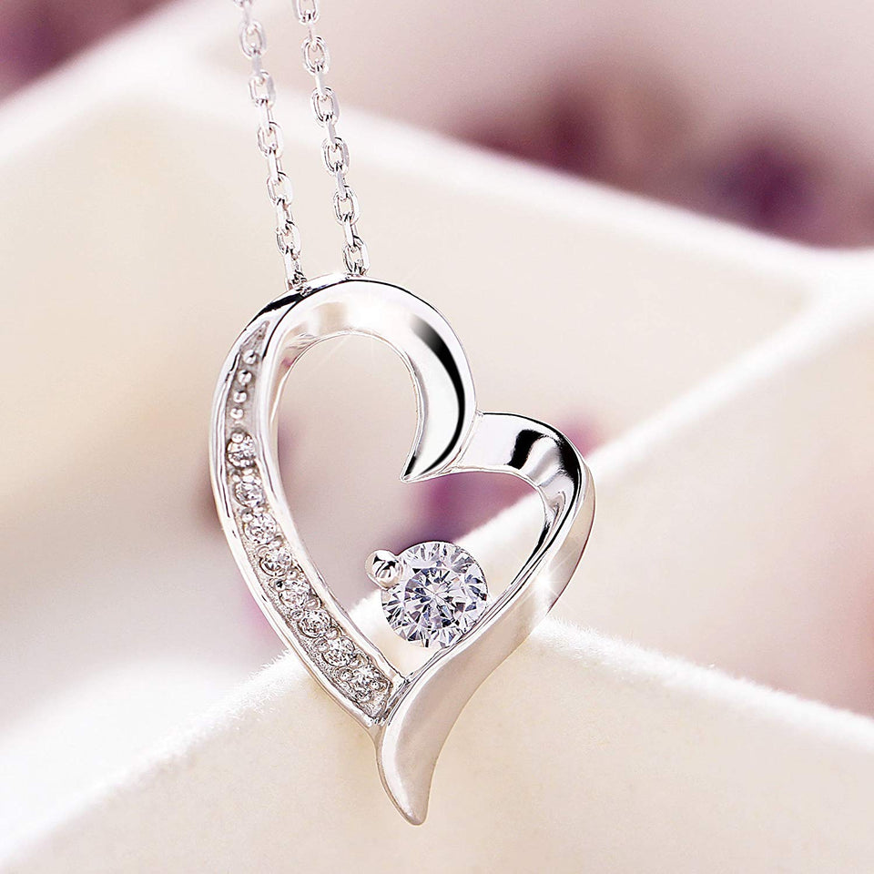 T400 Jewelers Sterling Silver Necklace for Women Love Heart Pendant Birthday Gift for Her