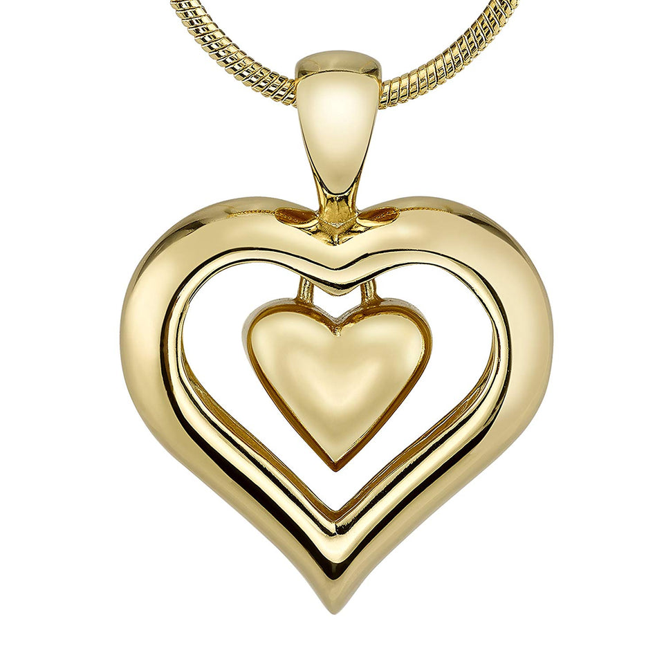 The Eternity Heart 18kt Gold Finish Cremation Jewelry Urn Pendant Memorial Keepsake Necklace for Ashes with 20" Snake Chain