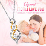 Caperci Sterling Silver and Gold Plated 1ct Cubic Zirconia Diamond Accent "MOM" Flame Twist Pendant Necklace for Women