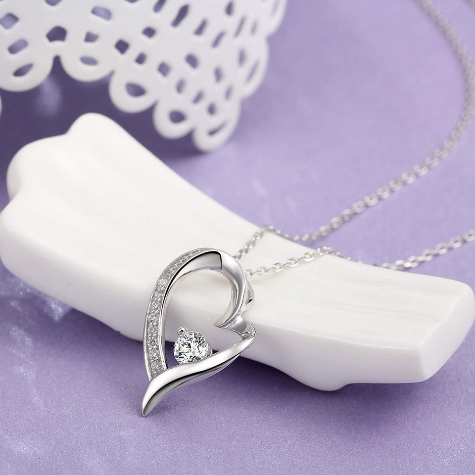 T400 Jewelers Sterling Silver Necklace for Women Love Heart Pendant Birthday Gift for Her