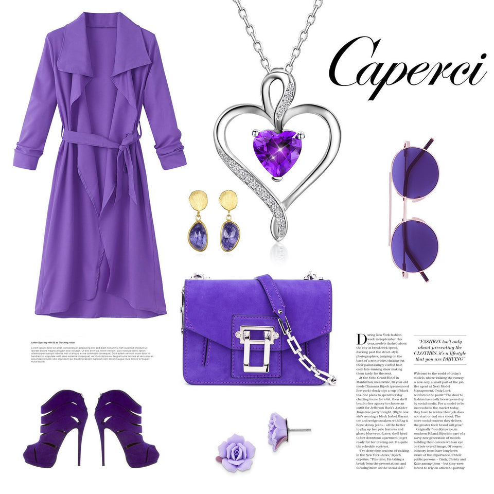 Caperci 925 Sterling Silver Heart Pendant Necklace Made with Heart Created Amethyst