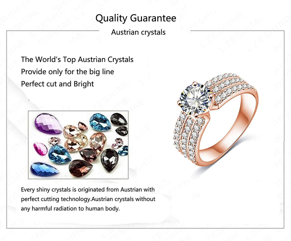 AMdxd Jewelry Gold Plated Women's Engagement Rings Big Round CZ with 3 Rows Crystal 7MM Width